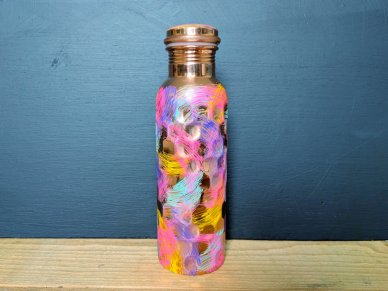 Diamond Hammered Pure Copper Water bottle Feather 001