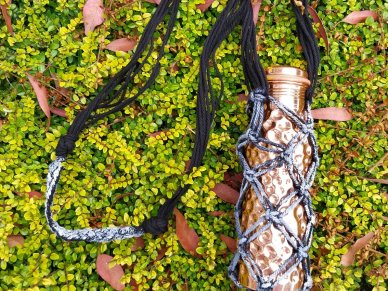 Cobble Black Macrame Bottle Bag